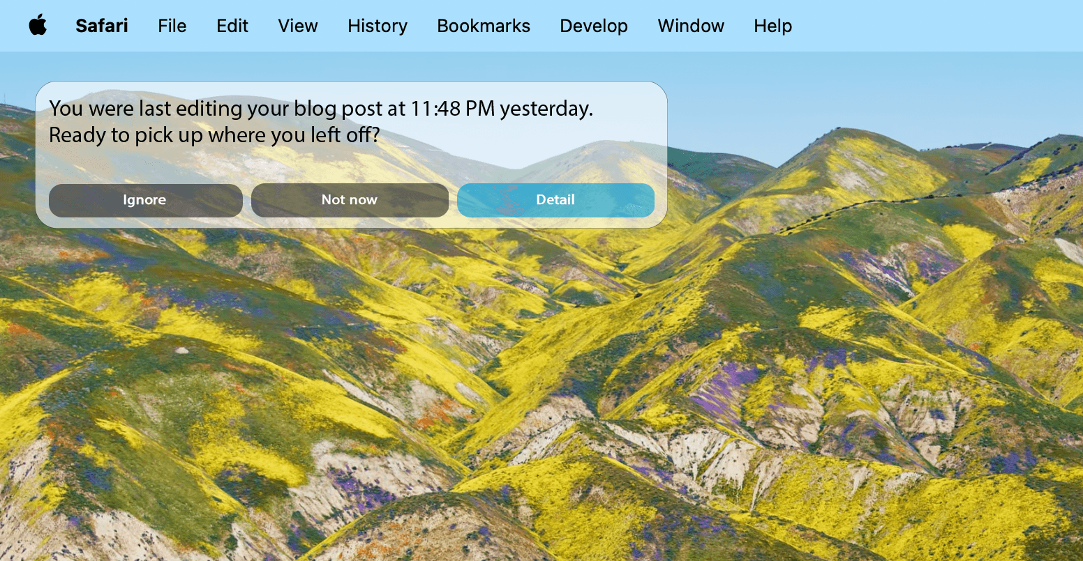 Pikqo reminder interface showing a translucent prompt in Safari browser